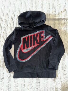 Nike Black Kids Hoodie with Red and Gray Logo